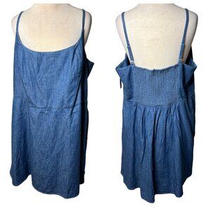 NWT Old Navy 3X Sleeveless Denim Mini Dress Blue Cotton Pockets Adj Straps